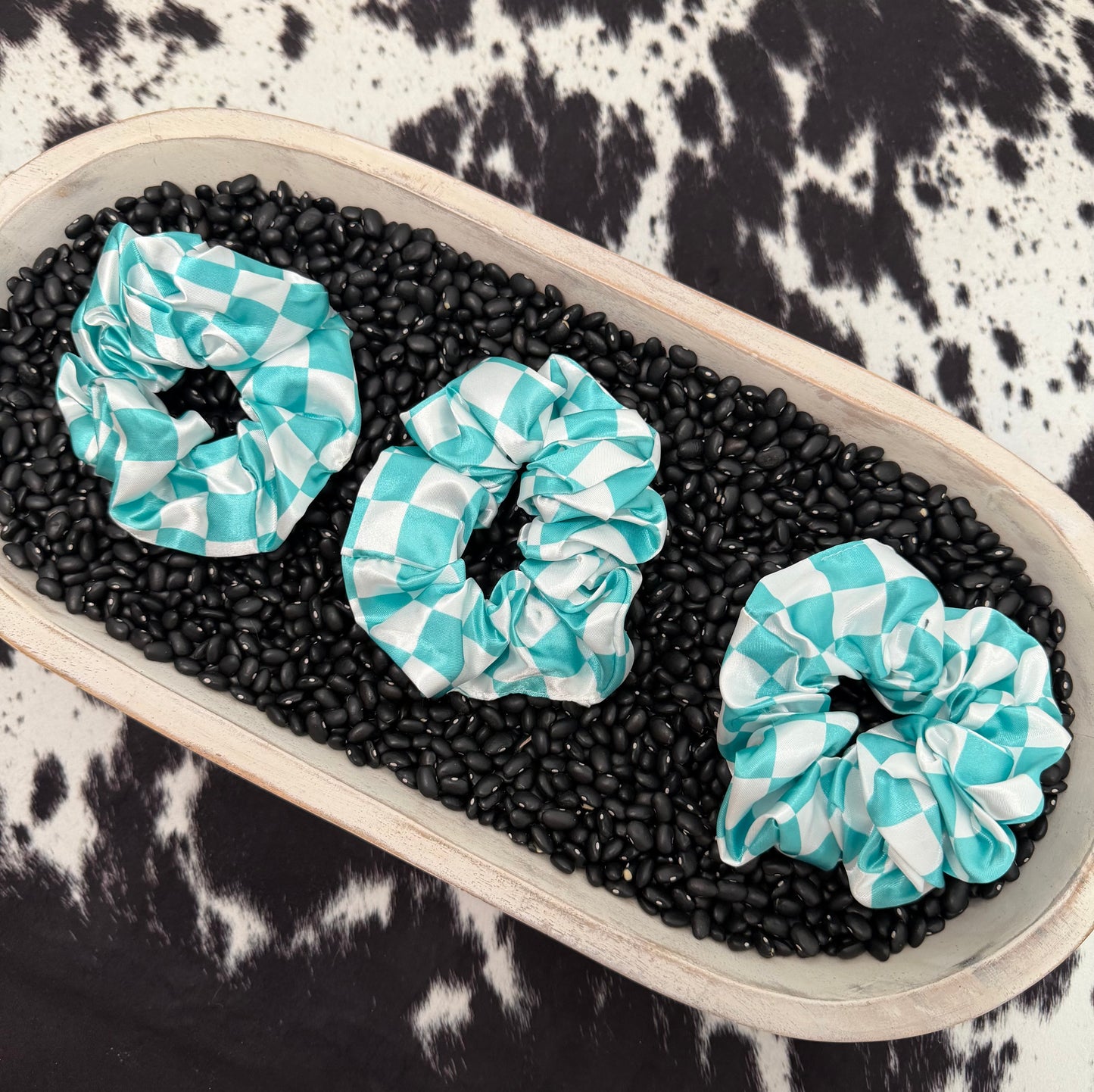 Teal Checkered Scrunchie