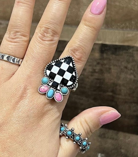 Checkered Spade Ring