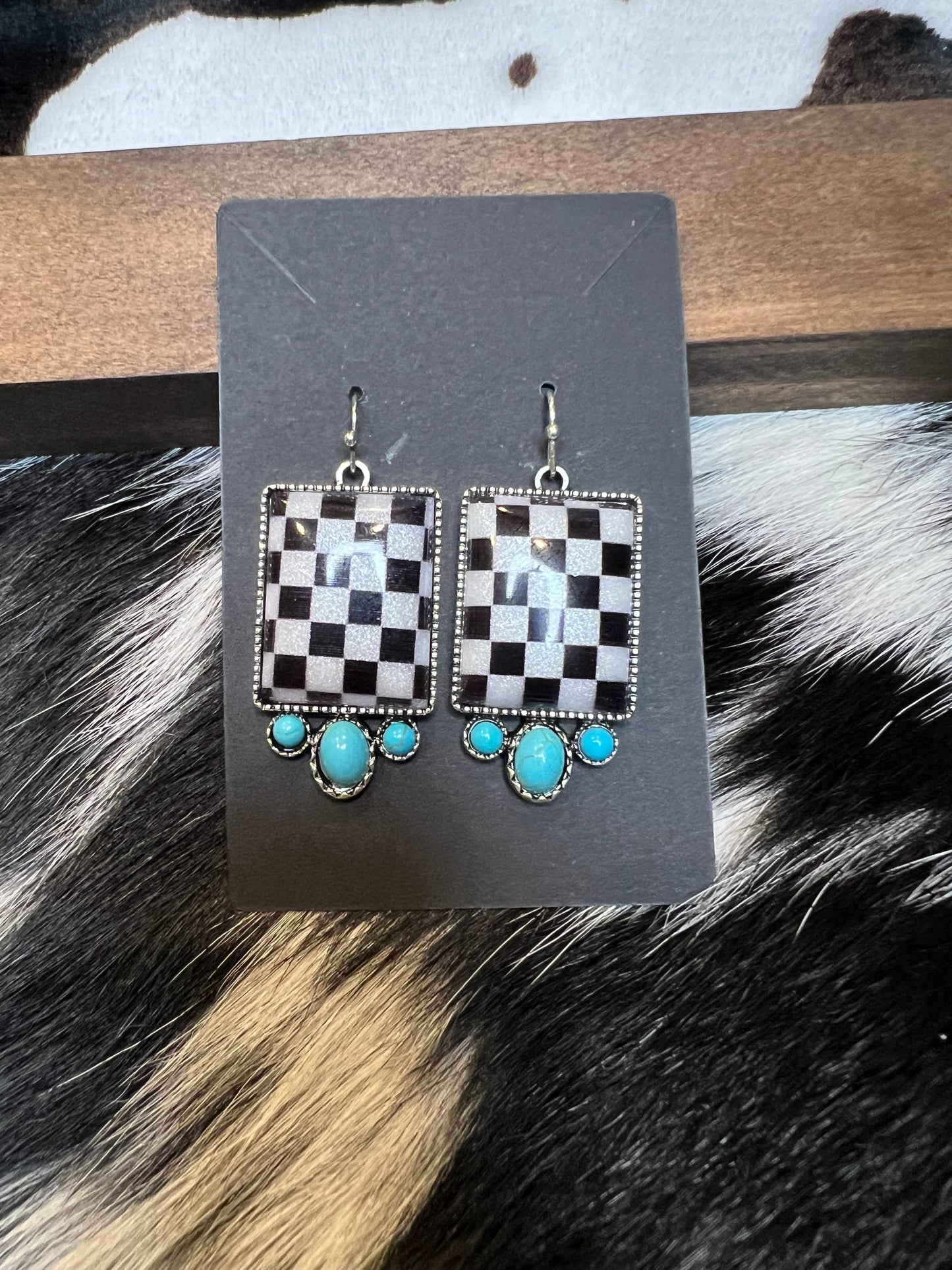 Checkered Turquoise Earrings