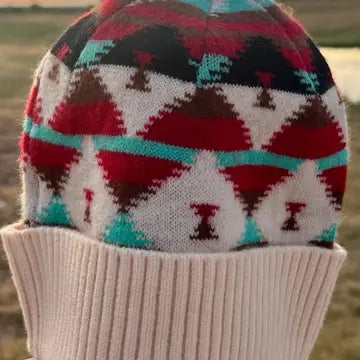 Red Aztec Print Beanie