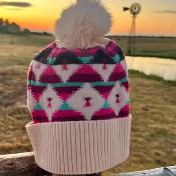 Pink Aztec Print Beanie