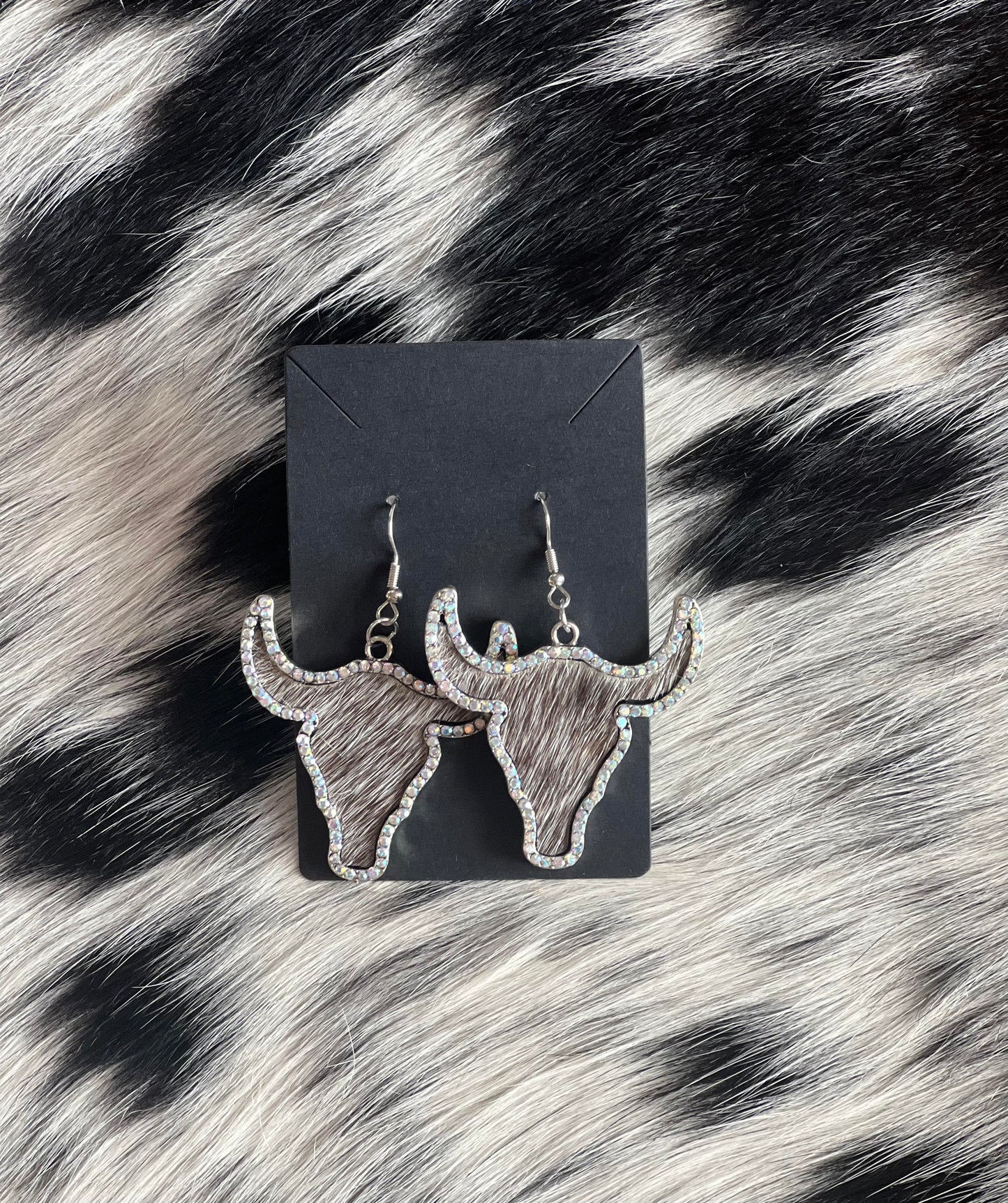 Rhinestone Cowhide Earrings