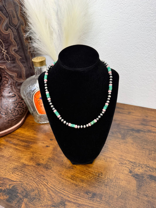Turquoise & Pink Opal Necklace