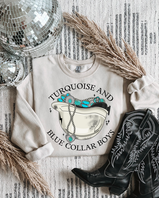 Turquoise & Blue Collar Boys Crewneck