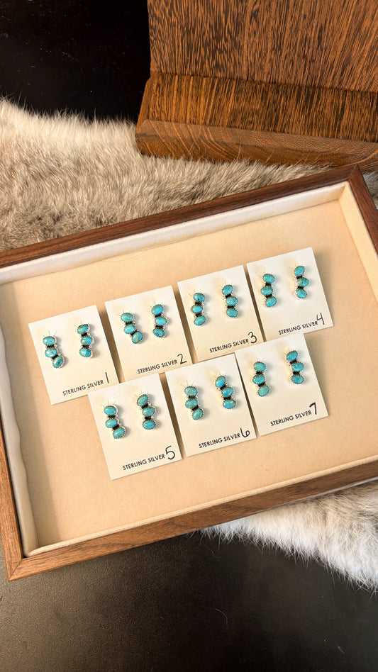 KINGMAN TURQUOISE 3 STONE OVAL SHAPED CRAWLER EARRINGS