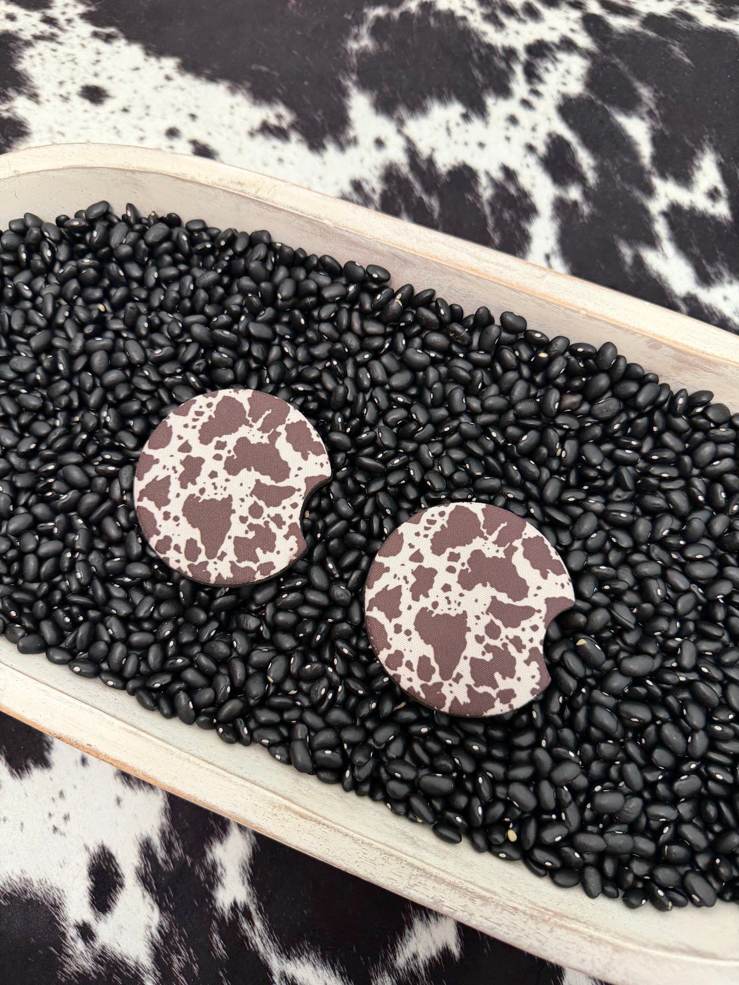 Cow Print Car Coasters