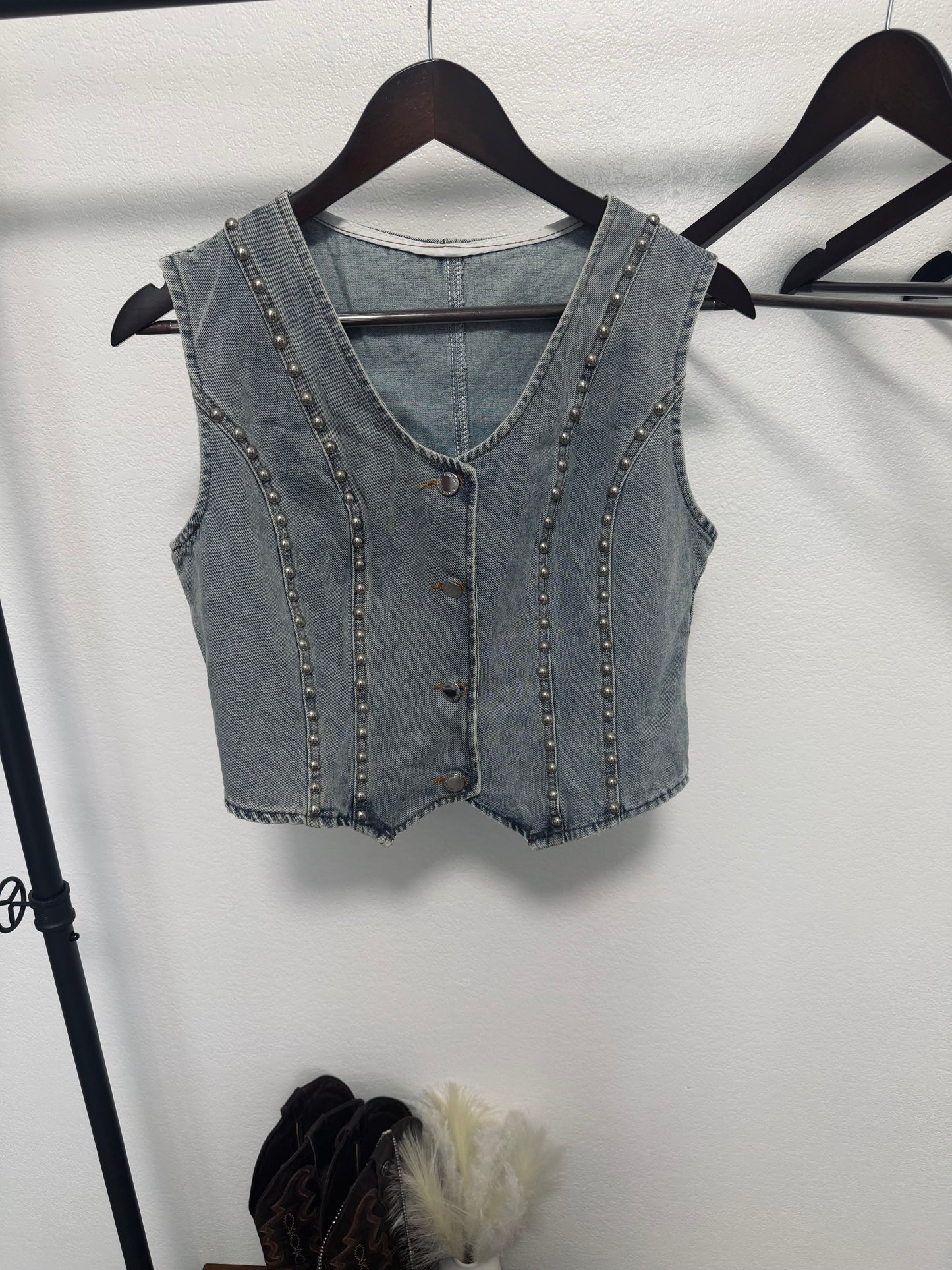 Silver Studded Denim Vest