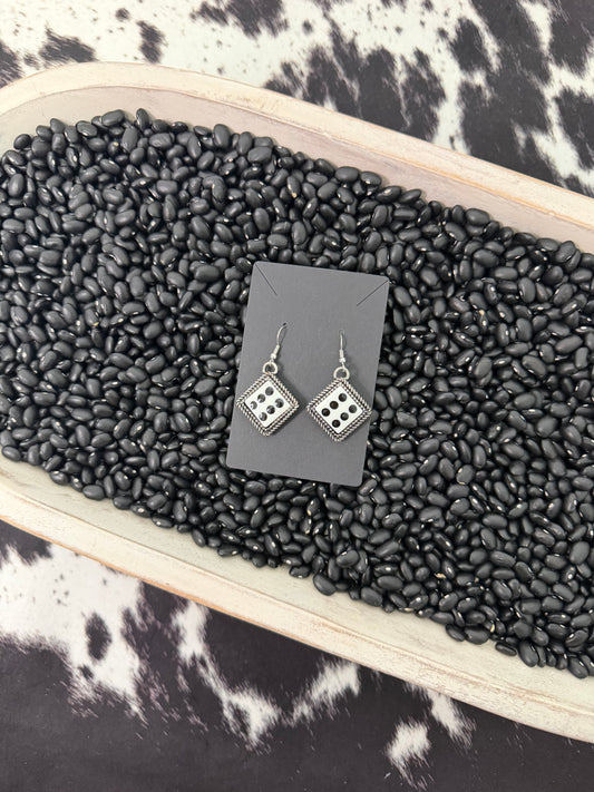 White Tooled Dice Earrings