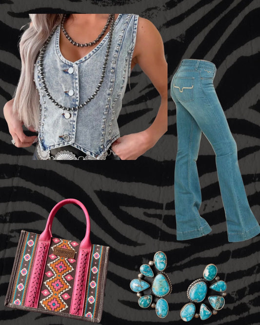 Silver Studded Denim Vest