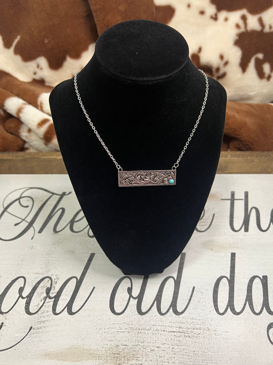 Large Tooled Bar Necklace