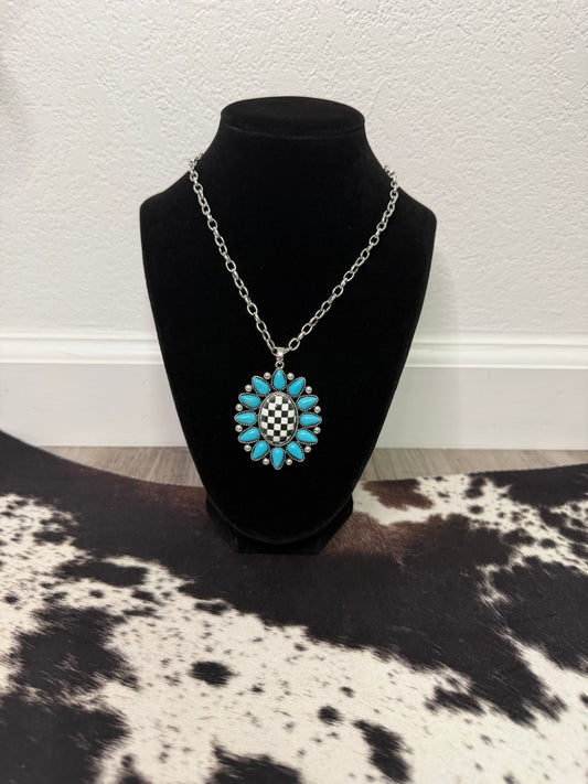 Checkered Flower Necklace