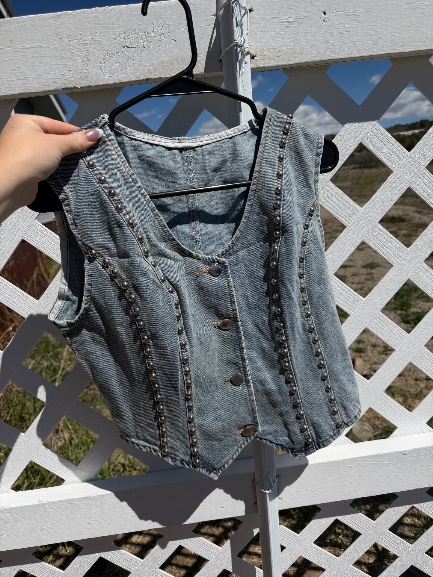 Silver Studded Denim Vest
