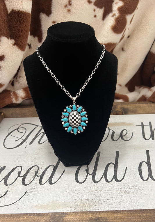 Checkered Flower Necklace