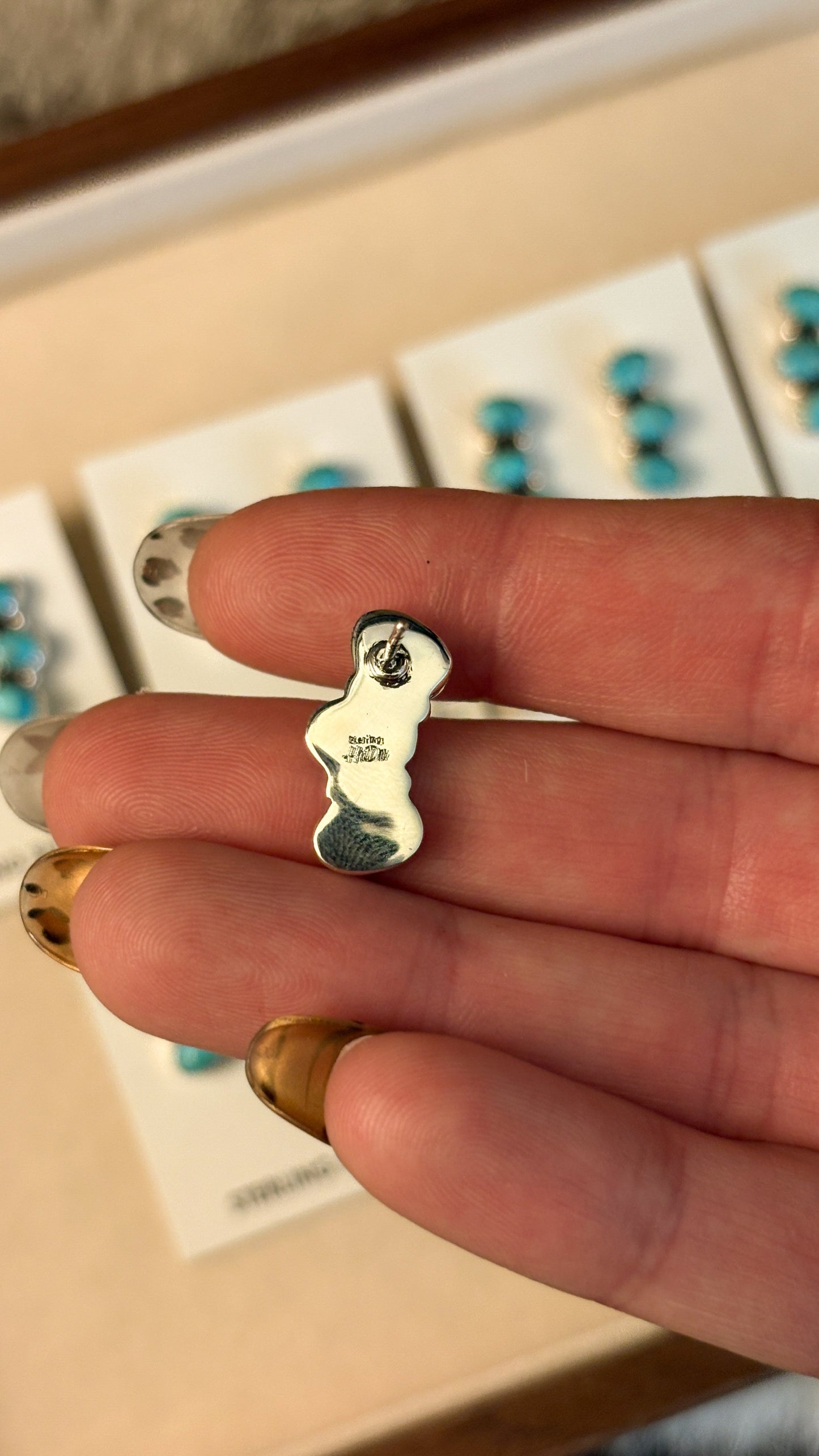KINGMAN TURQUOISE 3 STONE OVAL SHAPED CRAWLER EARRINGS
