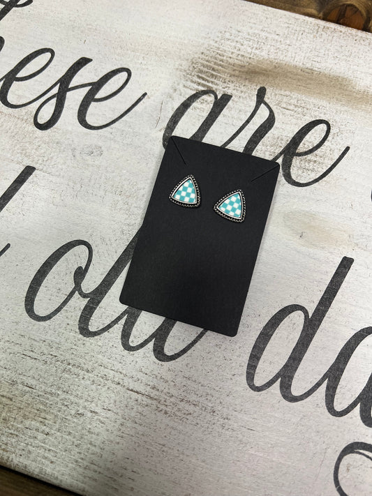 Teal Triangle Checkered Studs
