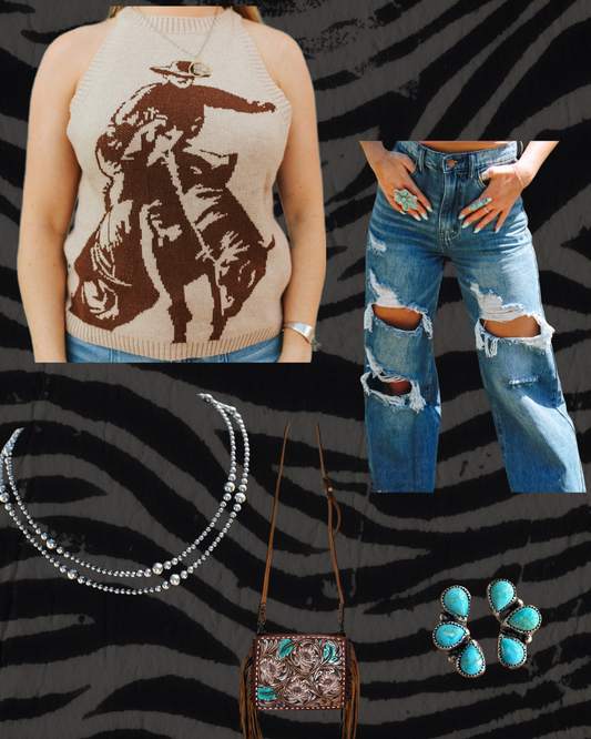 Western Cowboy Sleeveless Knit Tank Top